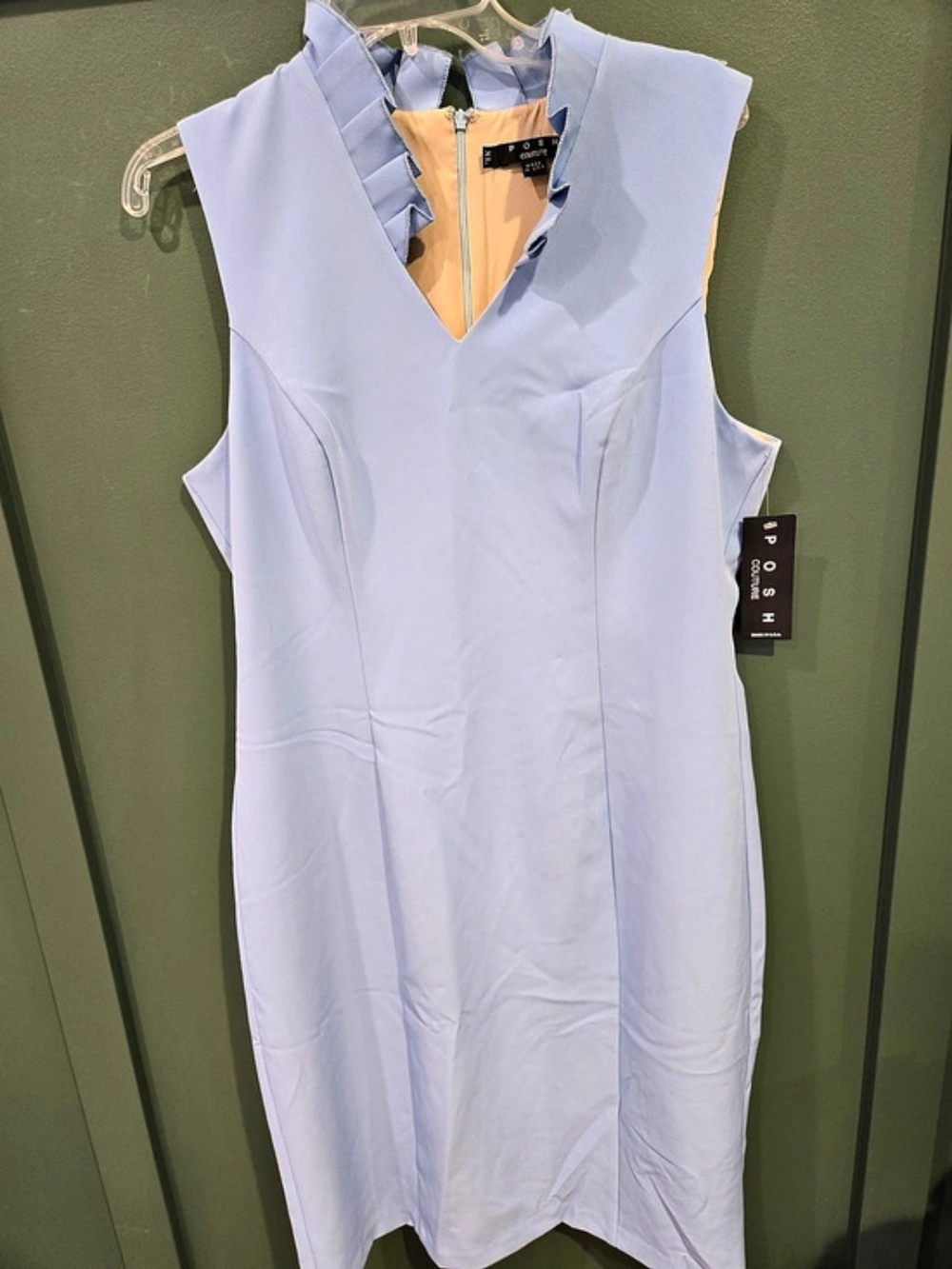 Posh Couture Made In USA Ruffle Collar Mini Dress in Light Blue XL NWT